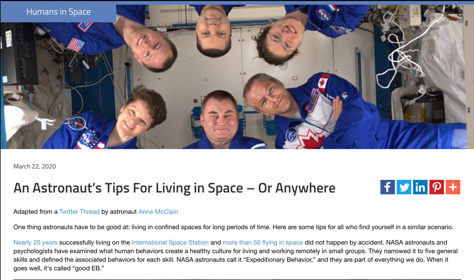 Screenshot of an article about astronauts living in space.