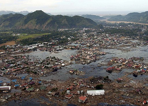 US Navy 050102-N-9593M-040 A village near the coast of Sumatra lays in ruin after the Tsunami that struck South East Asia