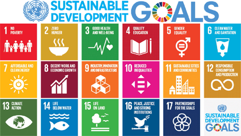 A visual showing the 17 UN Sustainability Goals.